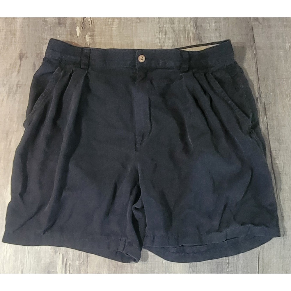 Tommy Bahama‎ Relax Shorts Mens 33 Black Chino 100% Silk Pleated Summer Casual